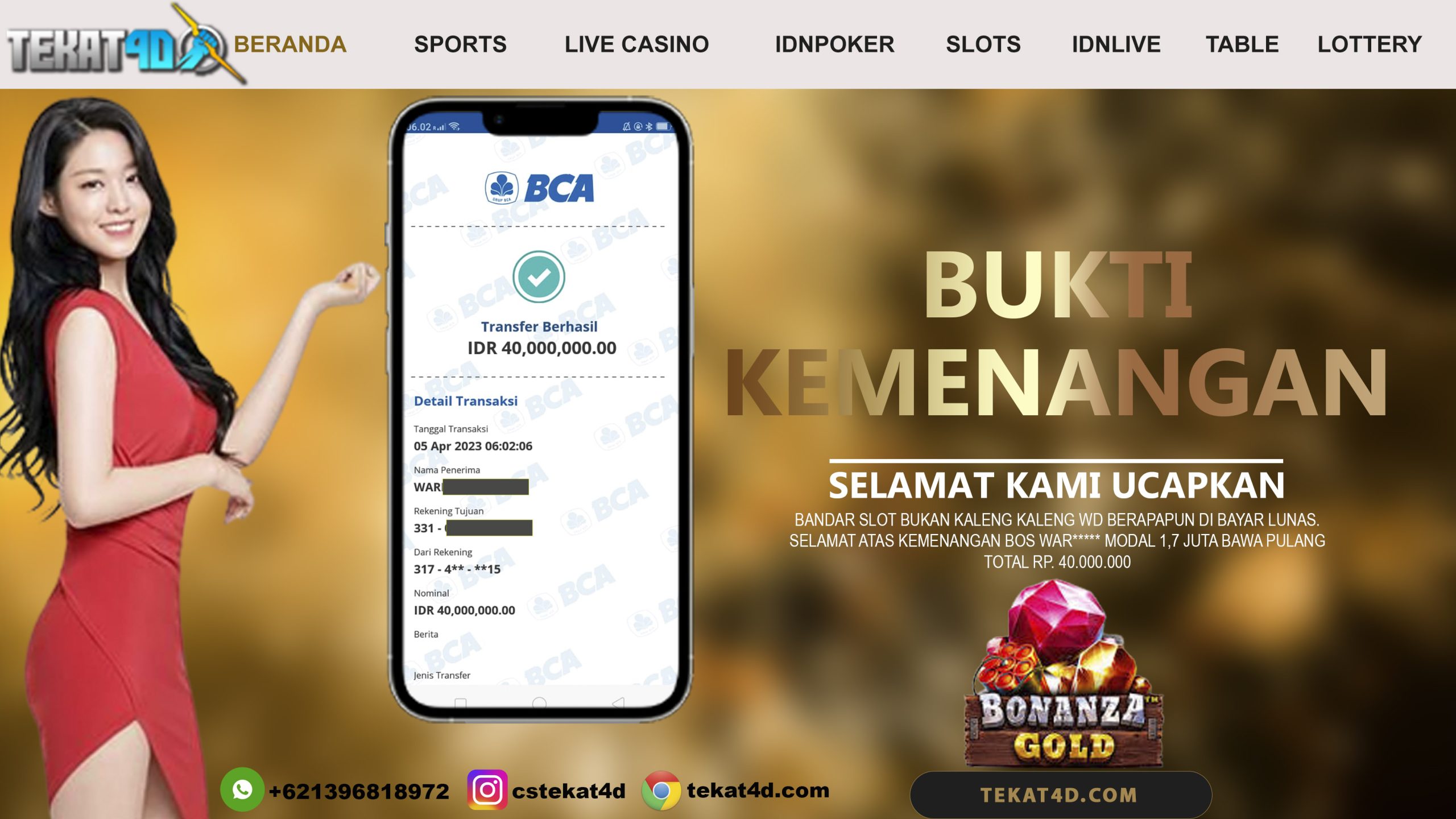 BUKTI KEMENANGAN PRAGMATIC BONANZA GOLD 05 APRIL 2023