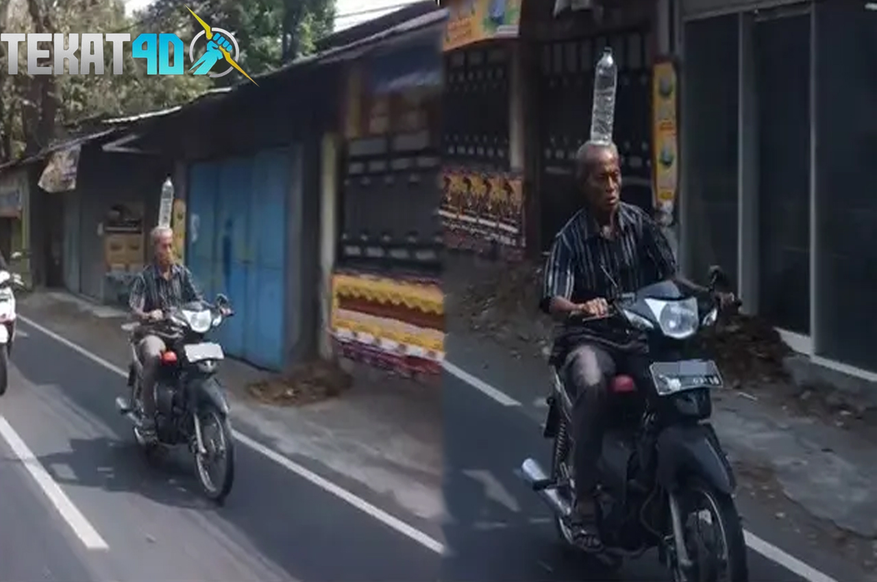 Aksi Kocak Bapak-Bapak Bawa Botol Air di Kepala Sambil Naik Motor, Bak Atraksi