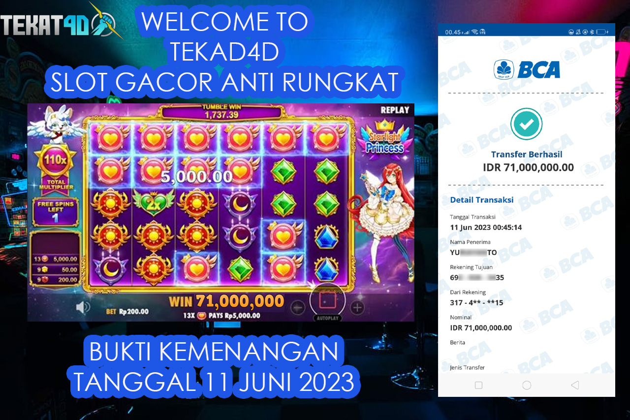 BUKTI KEMENANGAN MEMBER SETIA TEKAT4D 11 JUNI 2023