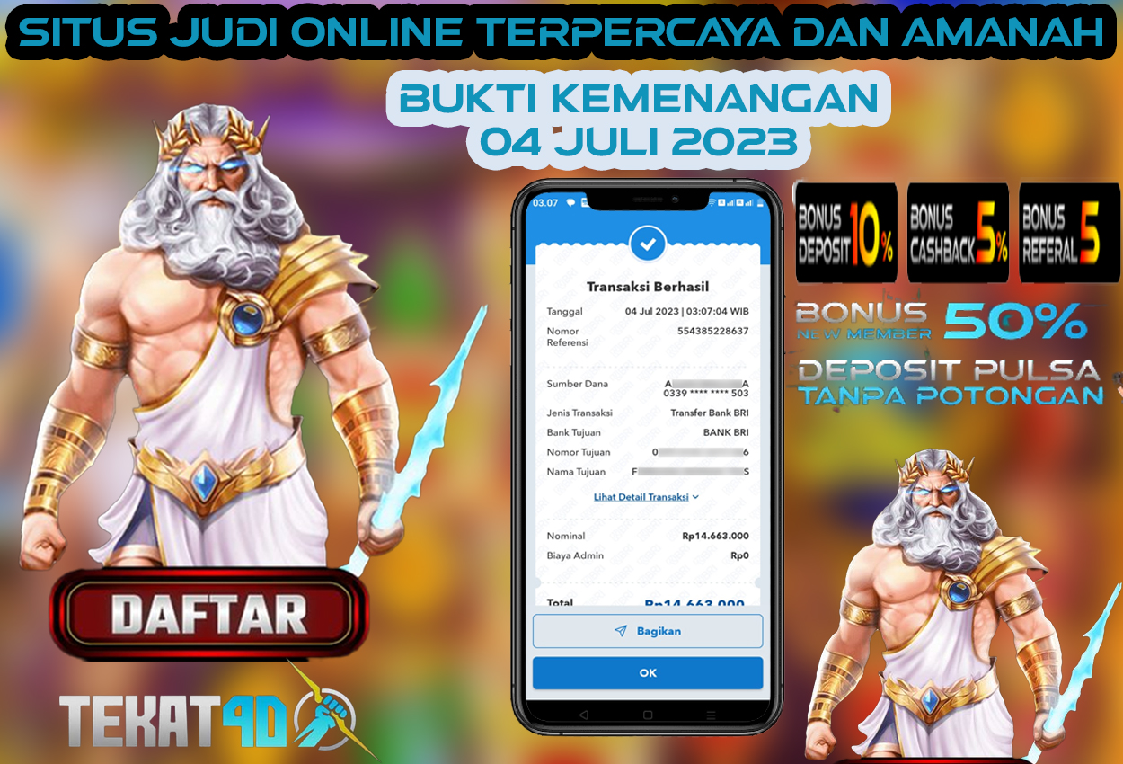 BUKTI KEMENANGAN MEMBER SETIA TEKAT4D 04 JULI 2023