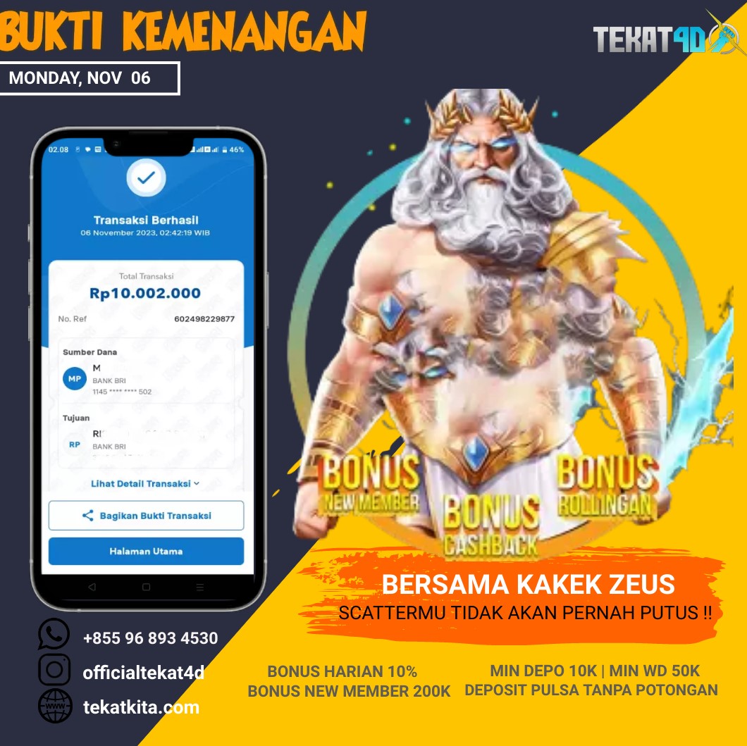 BUKTI KEMENANGAN TEKAT4D 06 NOVEMBER 2023