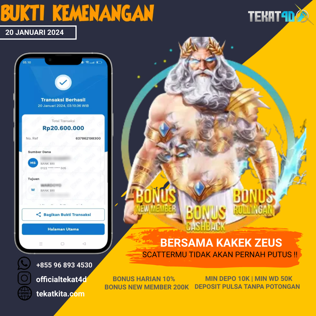 BUKTI KEMENANGAN TEKAT4D 20 JANUARI 2024