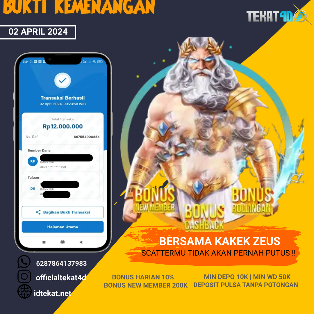 BUKTI KEMENANGAN TEKAT4D 02 APRIL 2024