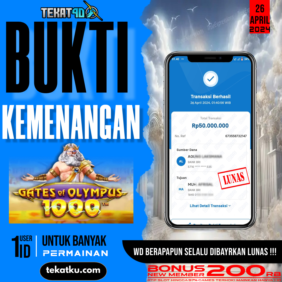 BUKTI KEMENANGAN TEKAT4D 26 APRIL 2024