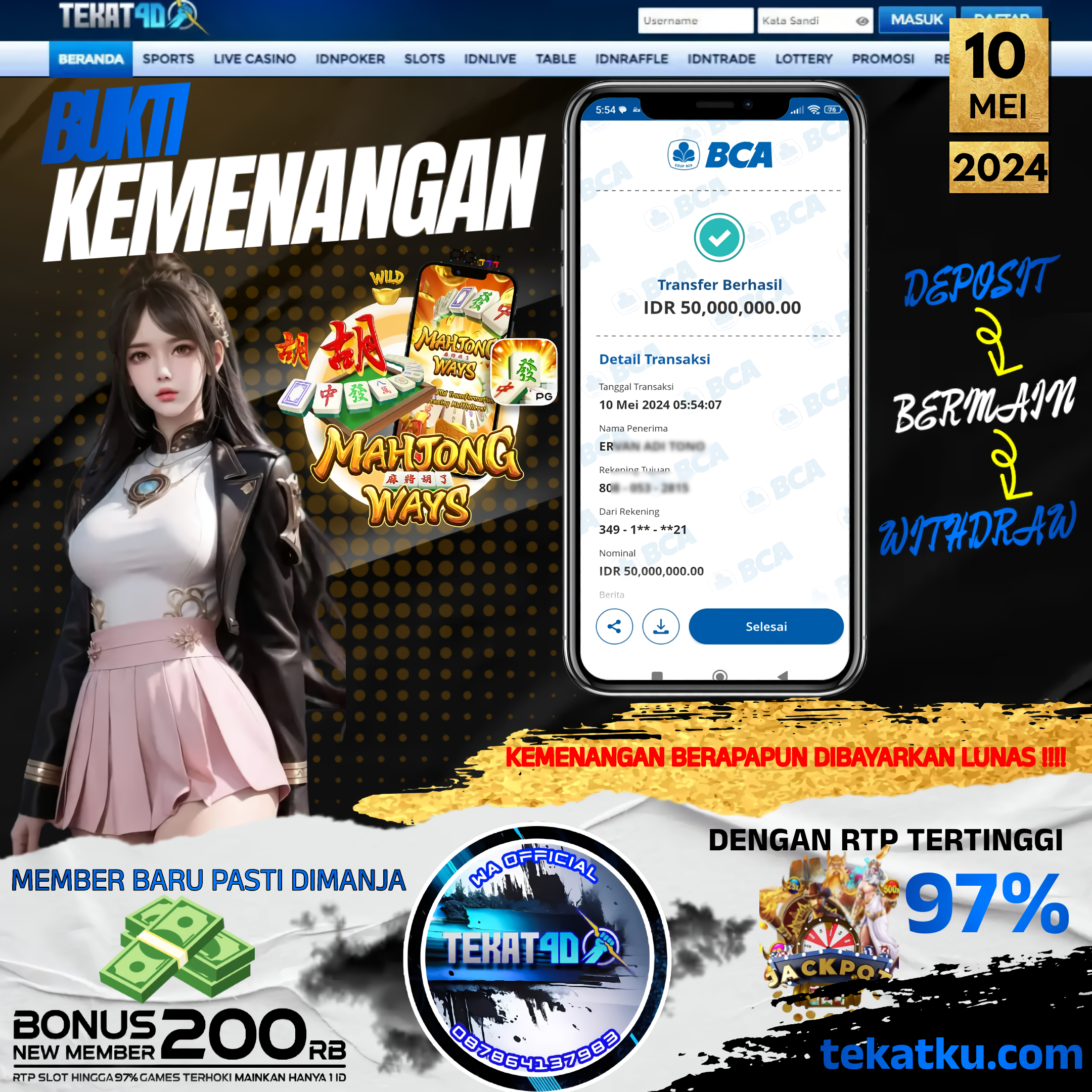 BUKTI KEMENANGAN TEKAT4D 10 MEI 2024