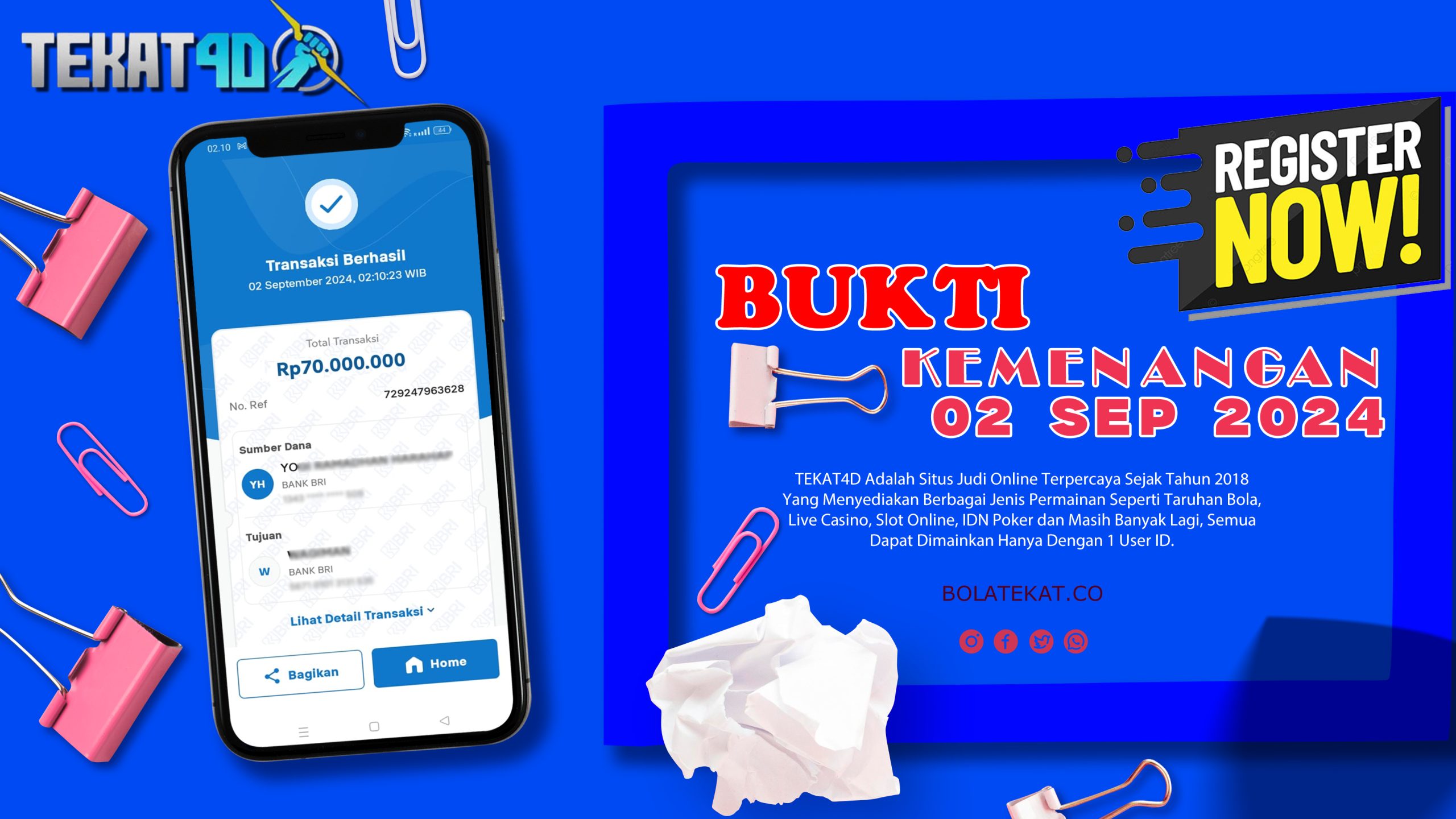 BUKTI KEMENANGAN TEKAT4D 02 SEPTEMBER 2024