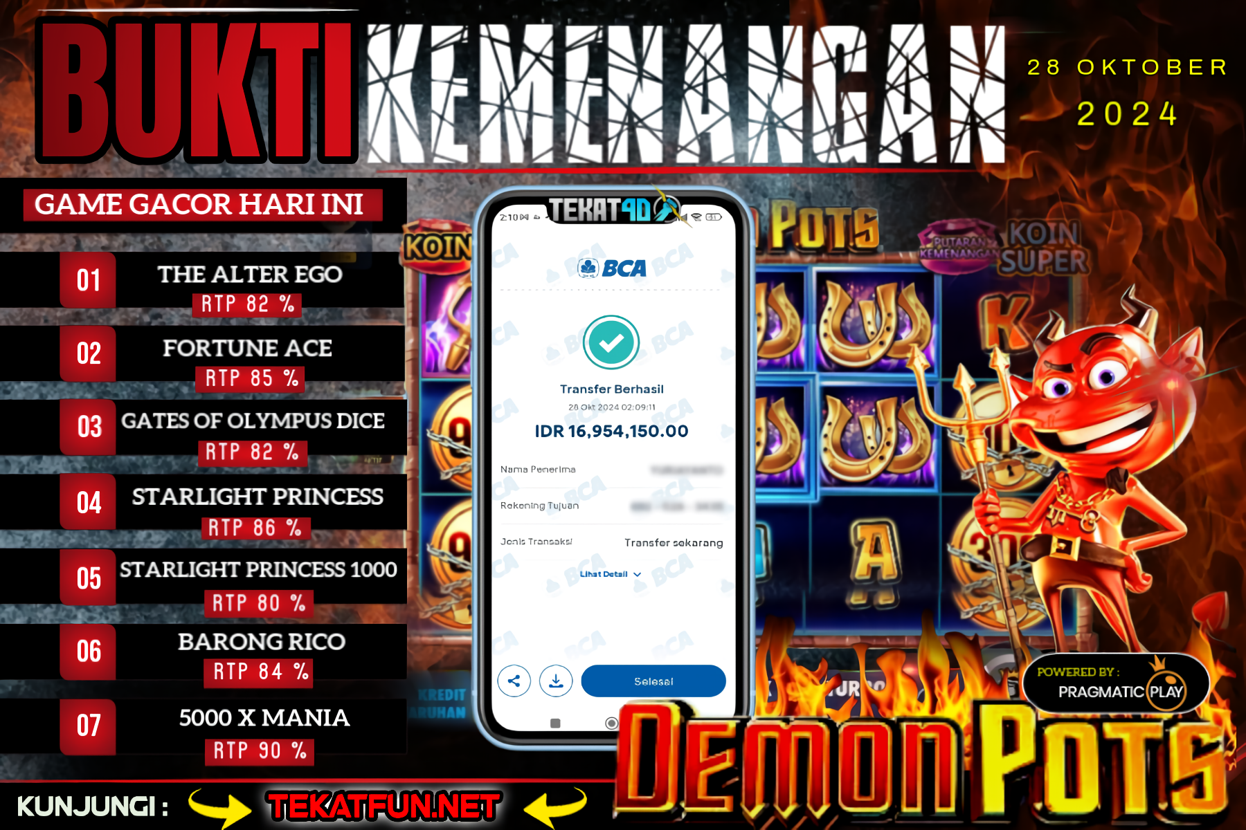 BUKTI KEMENANGAN TEKAT4D 28 OKTOBER 2024