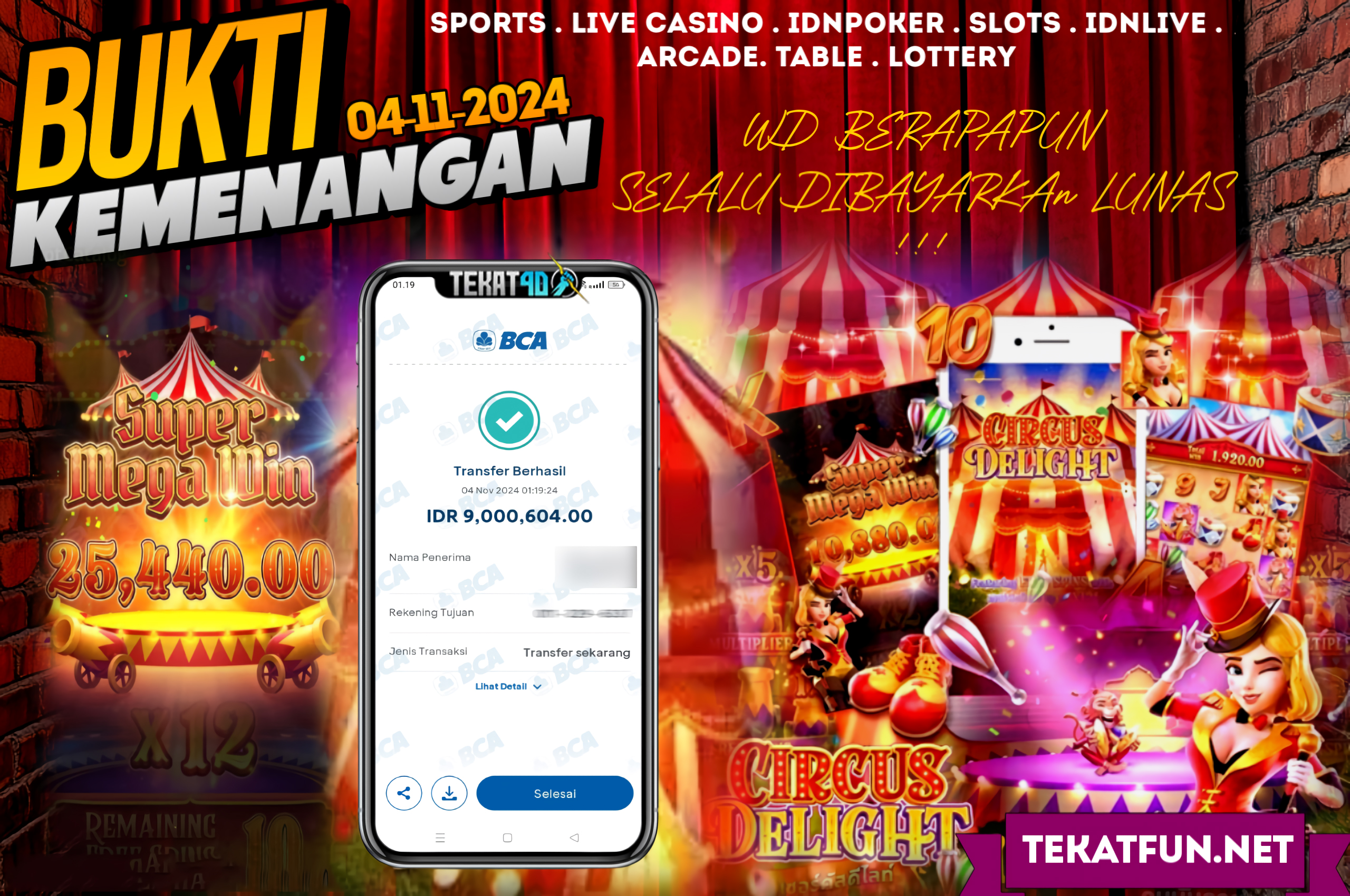 BUKTI KEMENANGAN TEKAT4D 04 NOVEMBER 2024