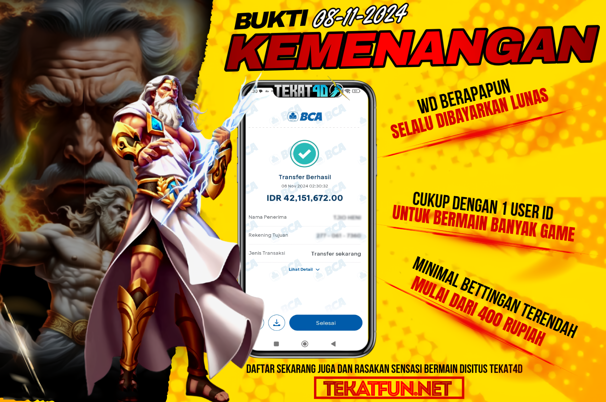 BUKTI KEMENANGAN TEKAT4D 08 NOVEMBER 2024