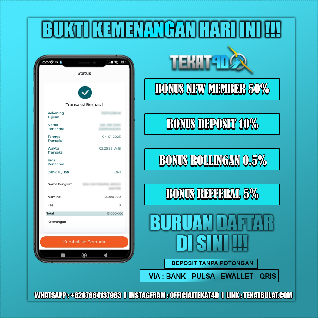 BUKTI KEMENANGAN TEKAT4D 04 JANUARI 2025