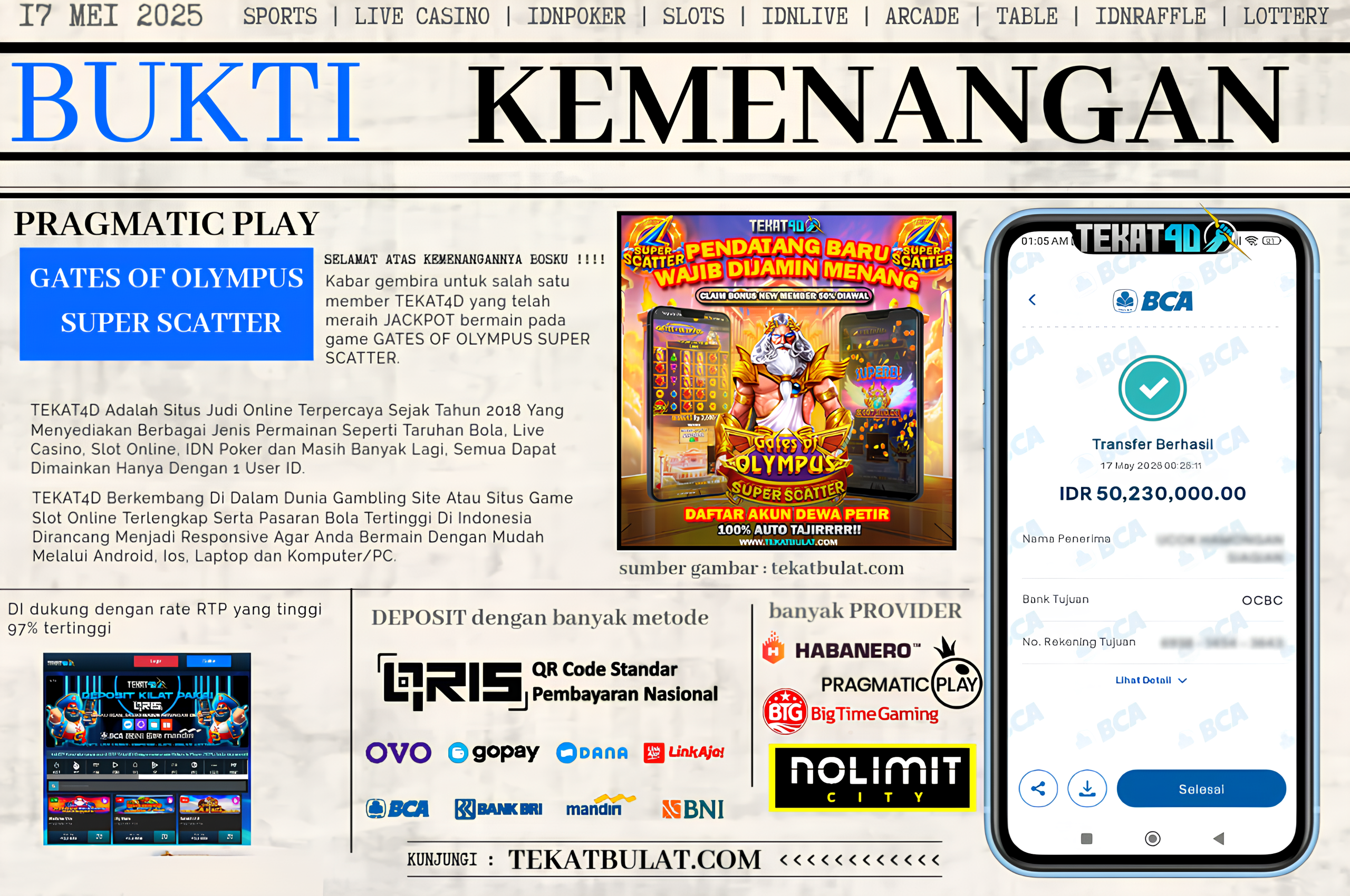 BUKTI KEMENANGAN TEKAT4D 17 MEI 2025
