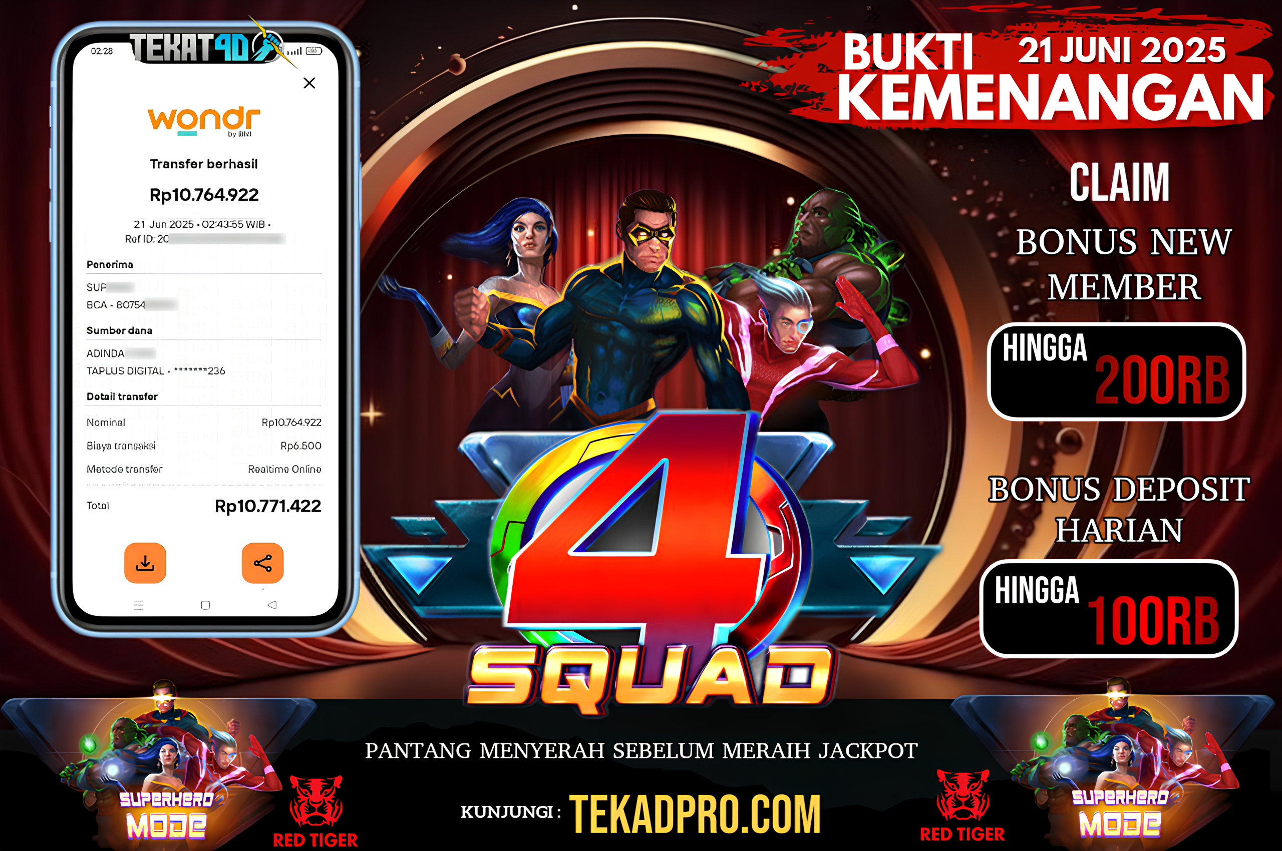 BUKTI KEMENANGAN TEKAT4D 21 JUNI 2025